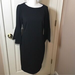 Calvin Klein Black Petite Sheath Dress with Bell Sleeves -Size 10P